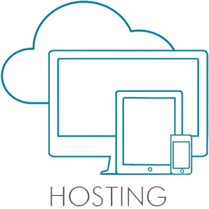 Icon of a cloud behind a monitor, tablet, and smartphone, representing secure Canadian cloud hosting for responsive websites.