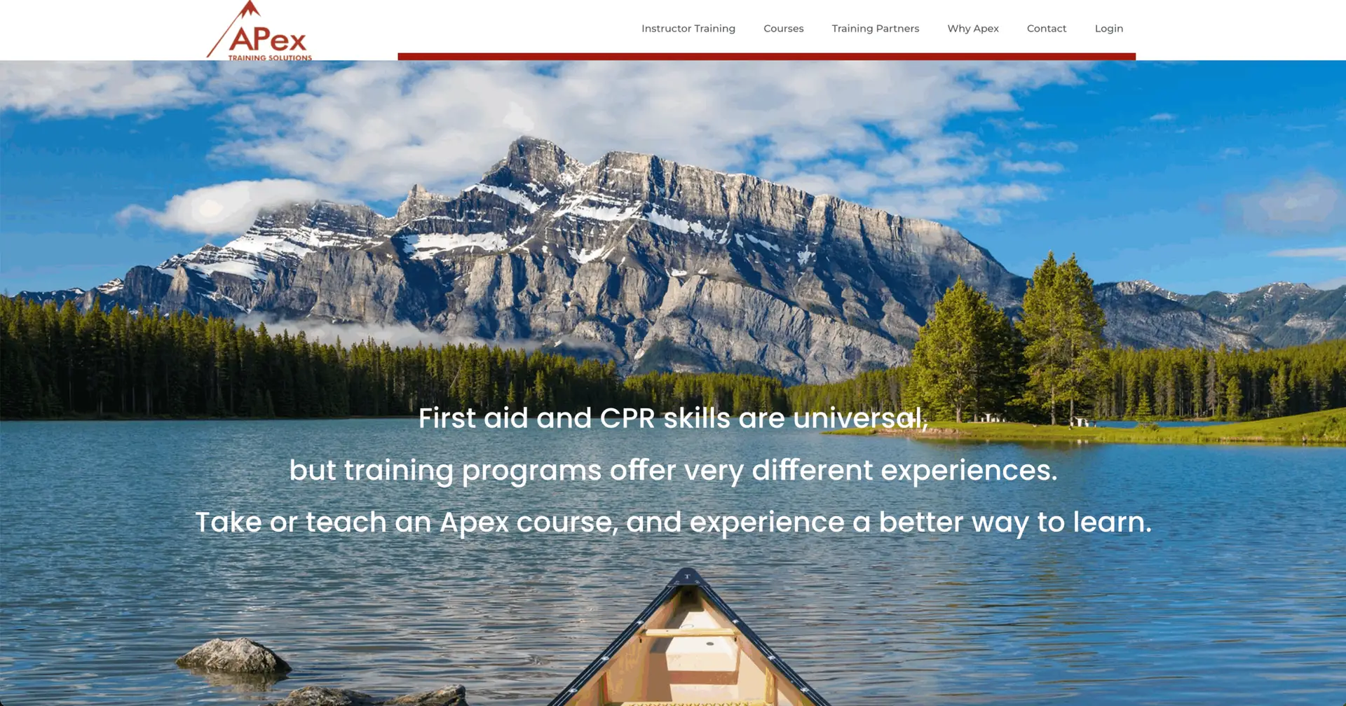 Chinook Multimedia's web design for Apex Training, featuring a Canadian mountain landscape and clear navigation.